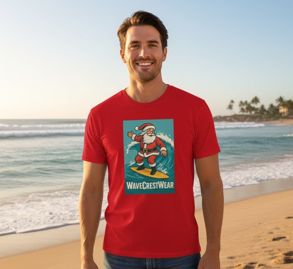 Limited Edition Wavecrest wear Santa on a Surfboard Unisex classic T Shirt - Wave Crest Wear