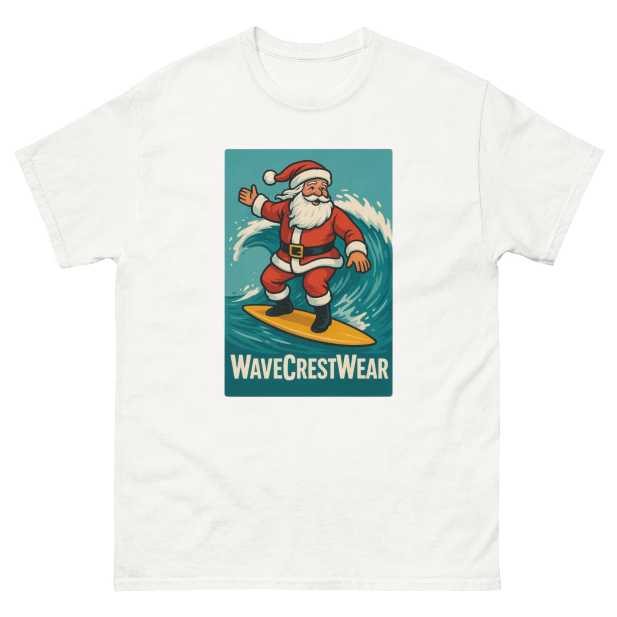 Limited Edition Wavecrest wear Santa on a Surfboard Unisex classic T Shirt - Wave Crest Wear
